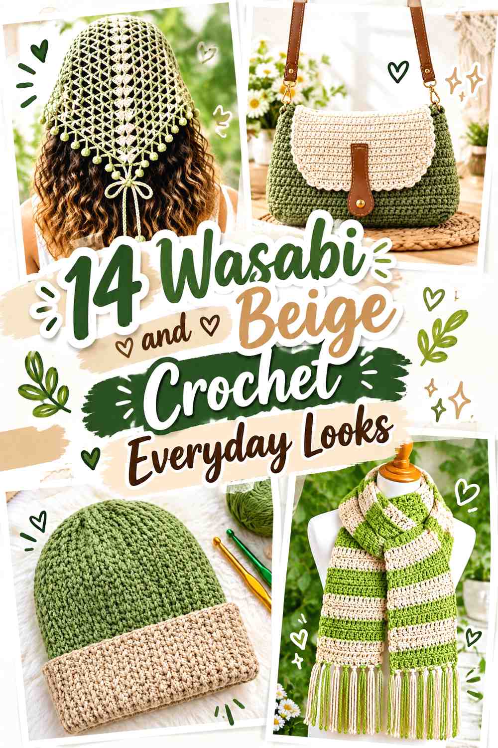 14 Wasabi and Beige Crochet Everyday Looks