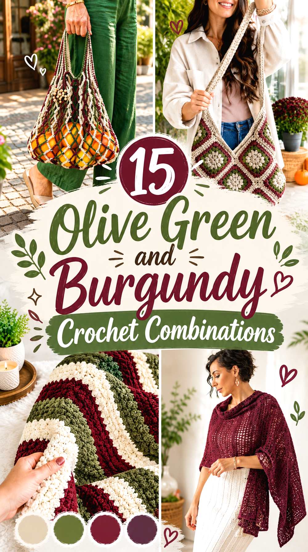 15 Olive Green and Burgundy Crochet Combinations