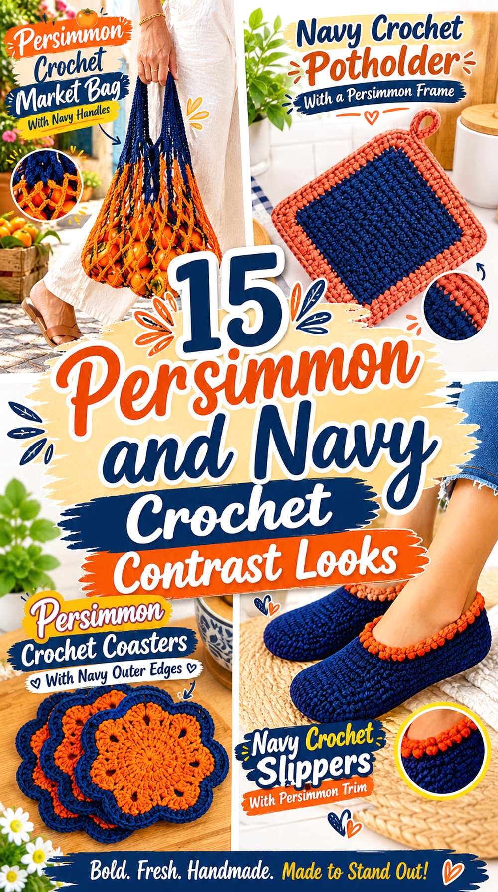 15 Persimmon and Navy Crochet Contrast Looks
