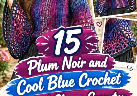 15 Plum Noir and Cool Blue Crochet Funnel Sleeve Sweater Ideas
