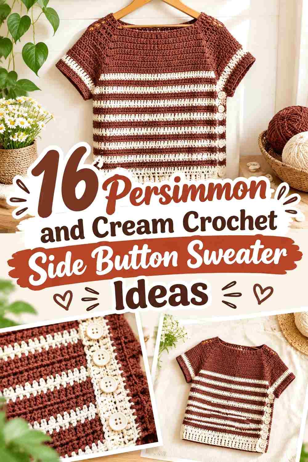 16 Persimmon and Cream Crochet Side Button Sweater Ideas