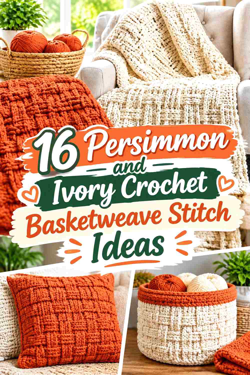 16 Persimmon and Ivory Crochet Basketweave Stitch Ideas