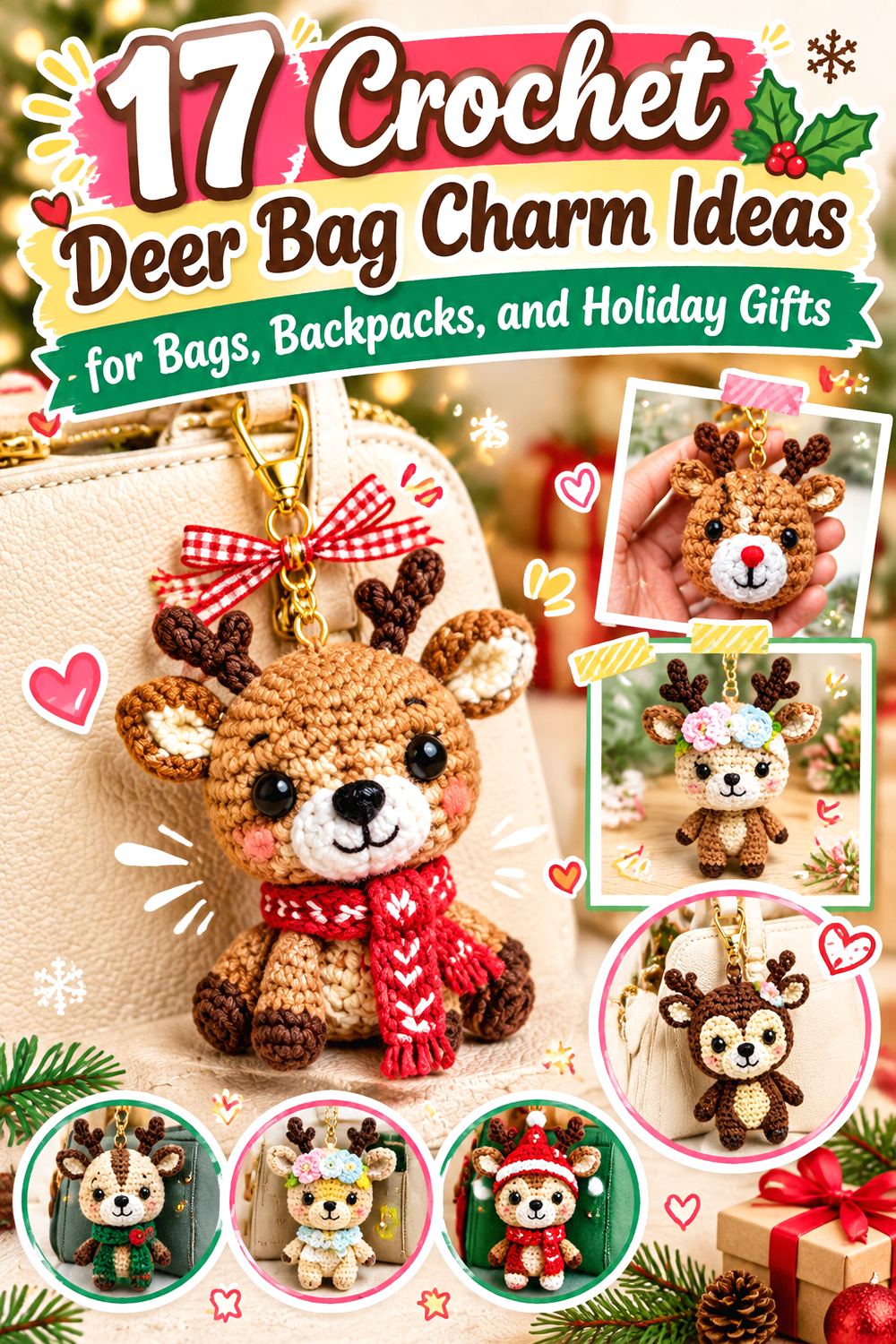 Crochet Deer Bag Charm Ideas for Bags, Backpacks, and Holiday Gifts