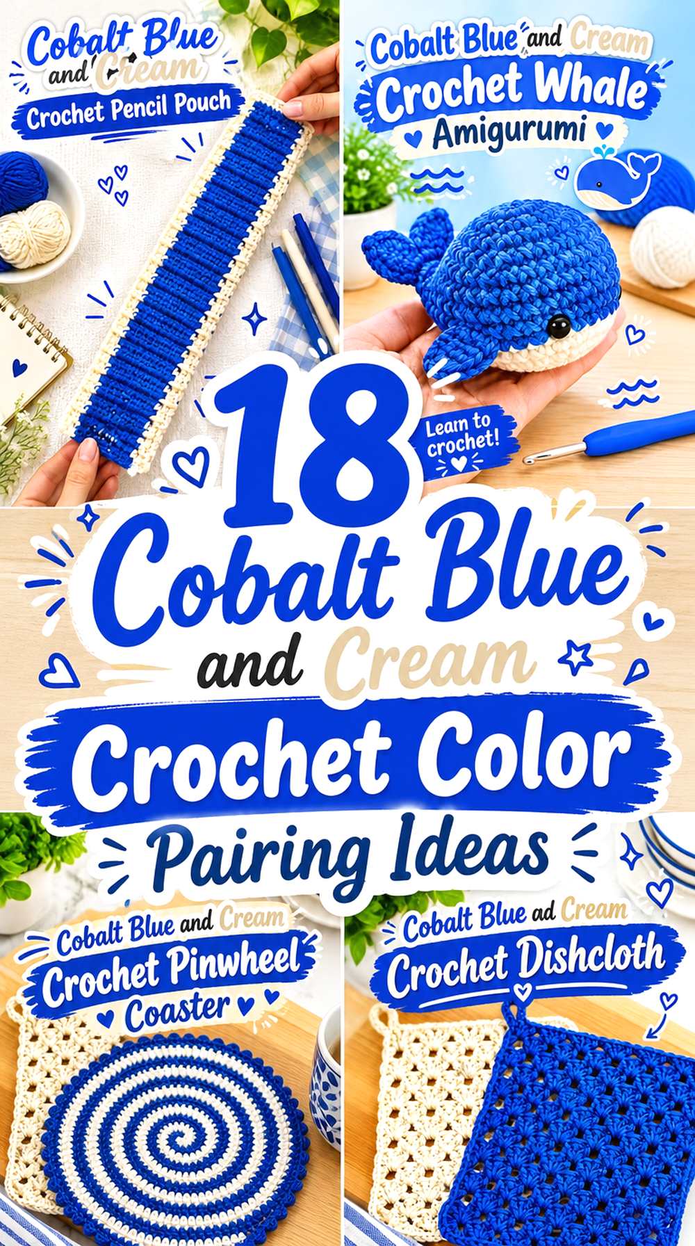 18 Cobalt Blue and Cream Crochet Color Pairing Ideas