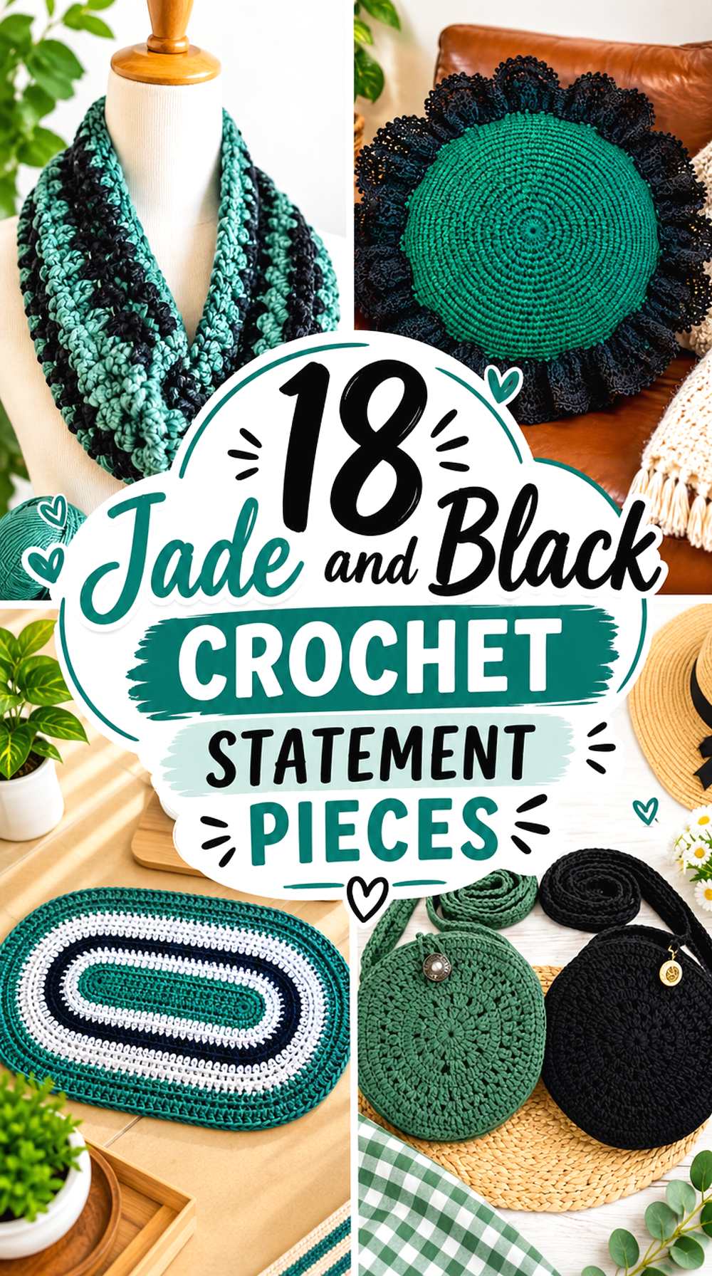 19 Jade and Black Crochet Statement Pieces
