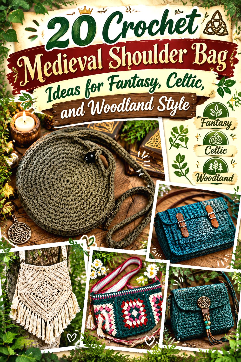 Crochet Medieval Shoulder Bag Ideas for Fantasy, Celtic, and Woodland Style