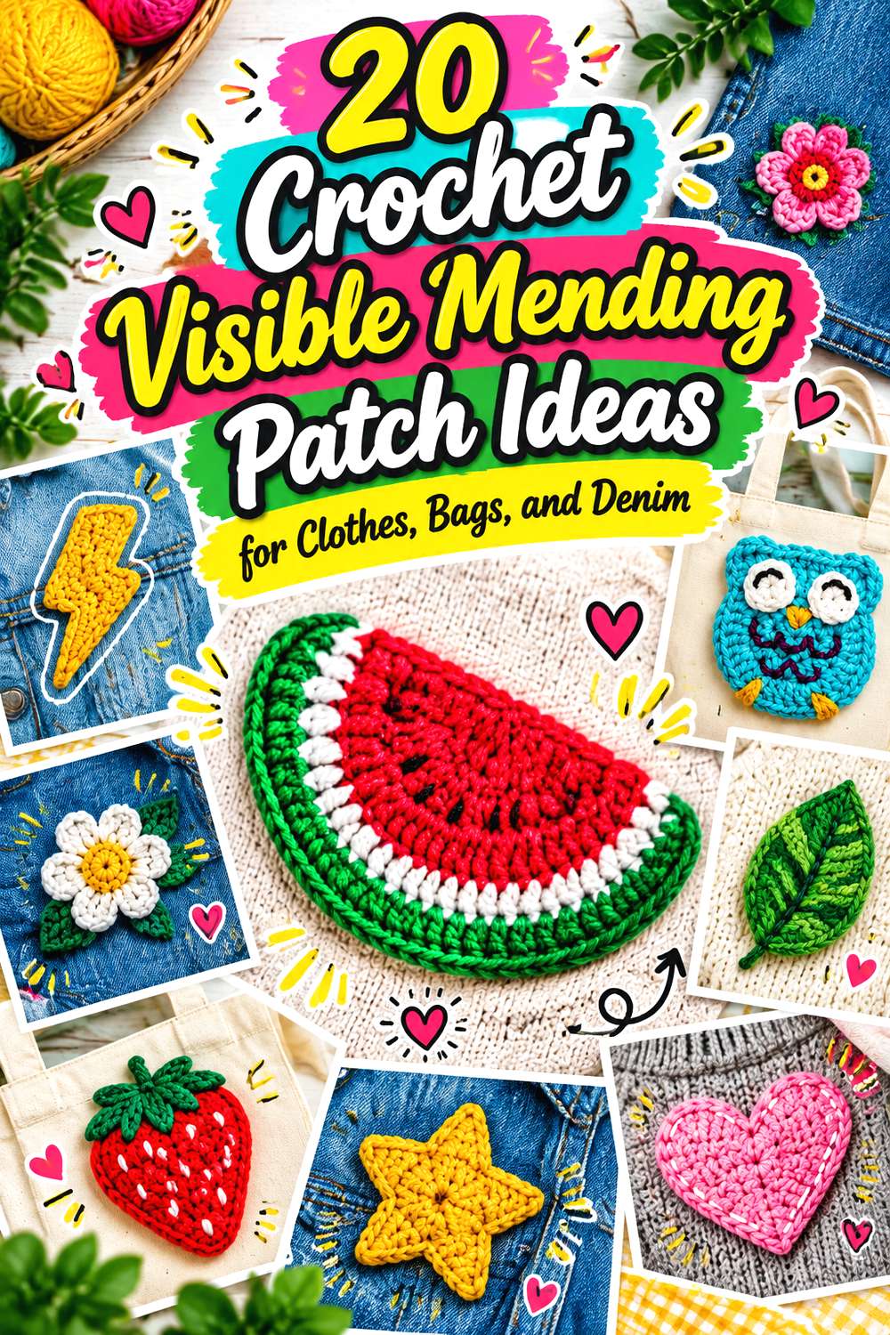 Crochet Visible Mending Patch Ideas for Clothes, Bags, and Denim