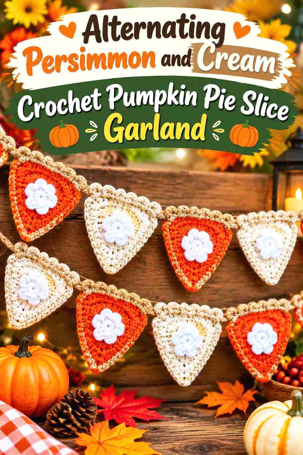 6. Alternating Persimmon And Cream Crochet Pumpkin Pie Slice Garland