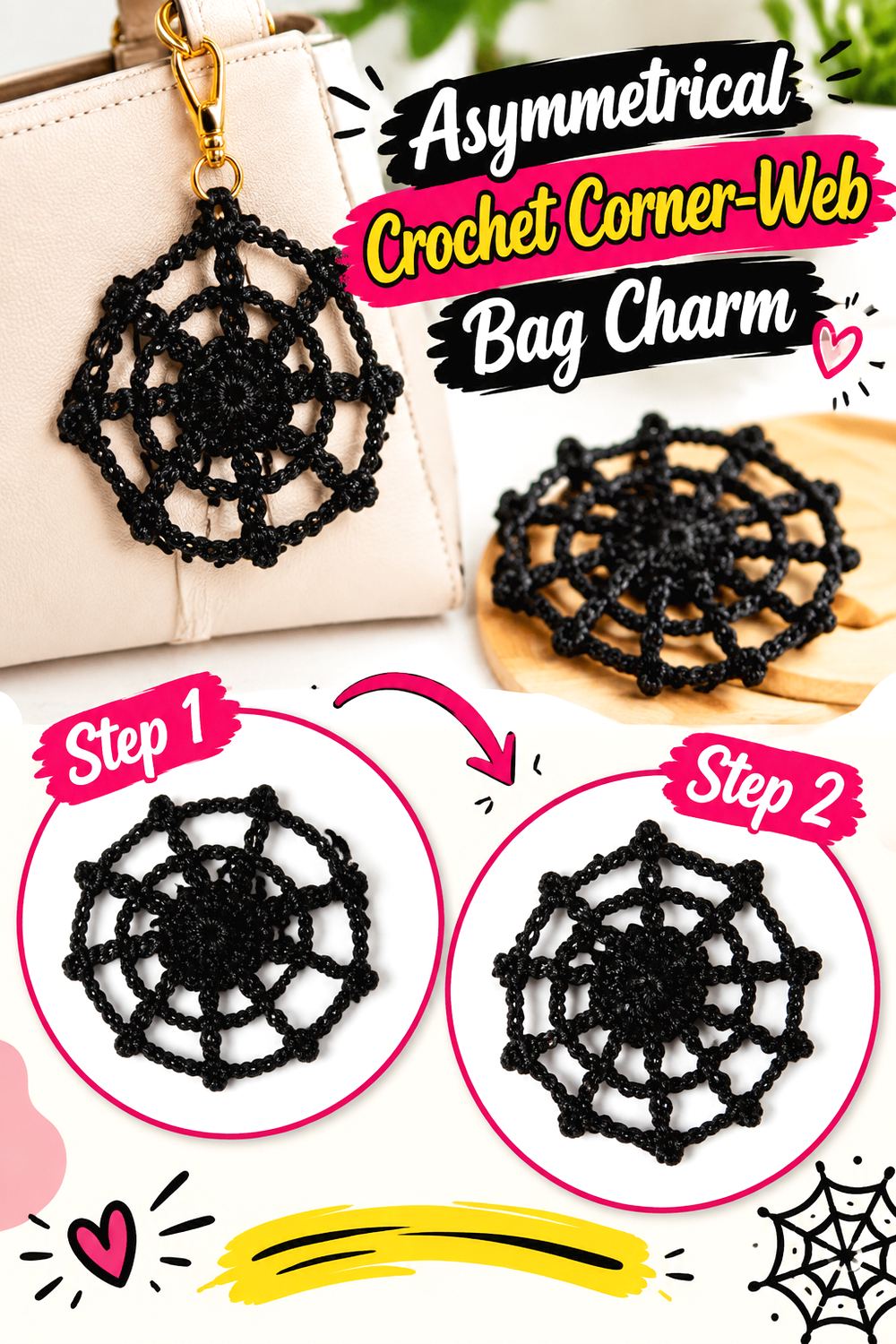 Asymmetrical Crochet Corner Web Bag Charm