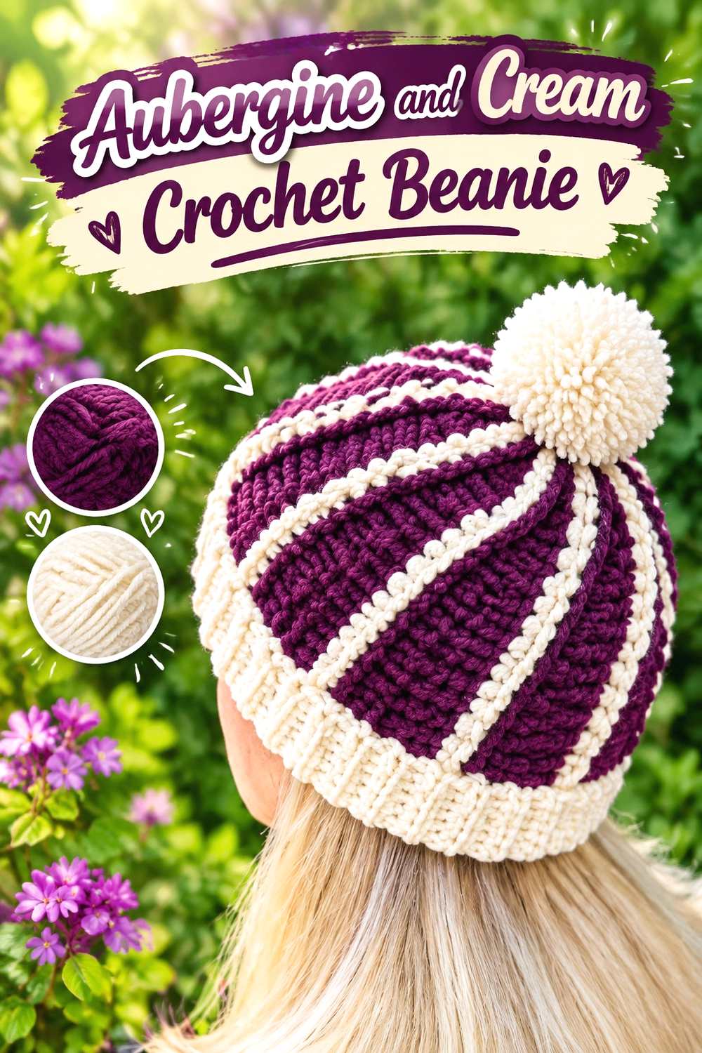 5. Aubergine And Cream Crochet Beanie