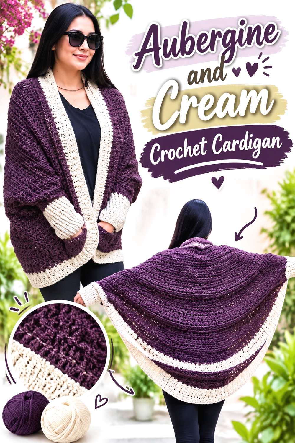 3. Aubergine And Cream Crochet Cardigan