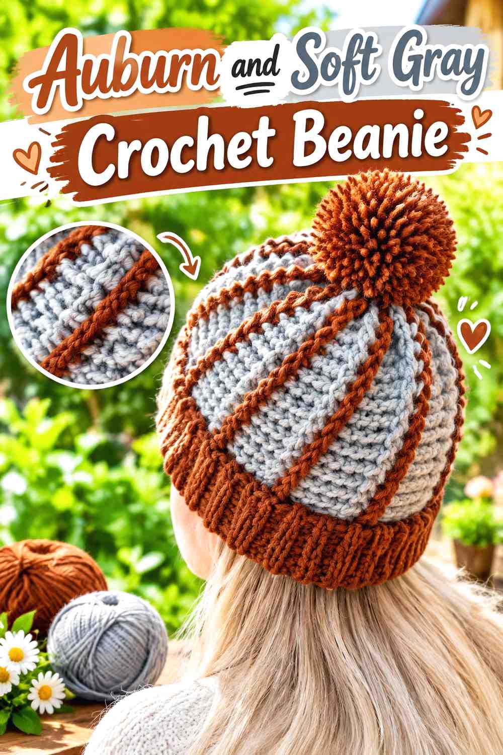 5. Auburn And Soft Gray Crochet Beanie