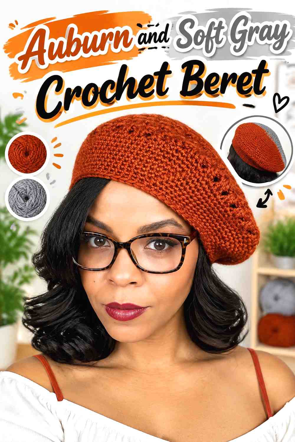 12. Auburn And Soft Gray Crochet Beret