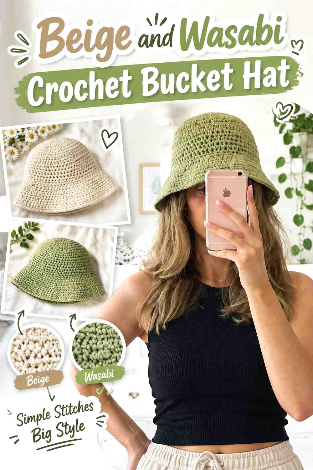 9. Beige And Wasabi Crochet Bucket Hat