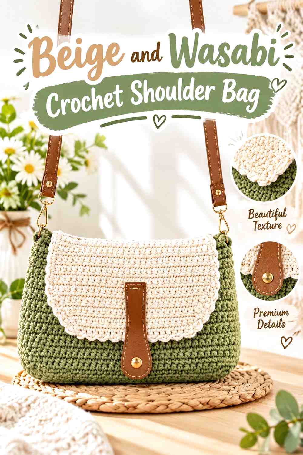 13. Beige And Wasabi Crochet Shoulder Bag