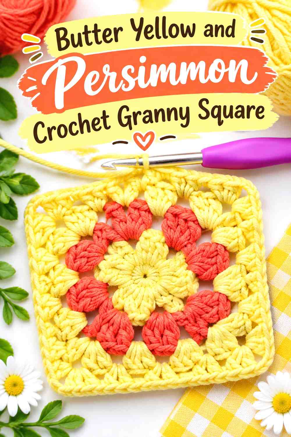 6. Butter Yellow And Persimmon Crochet Granny Square