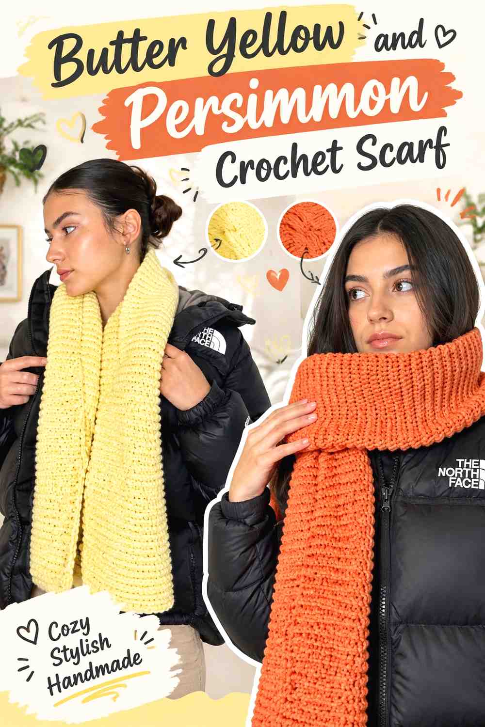 9. Butter Yellow And Persimmon Crochet Scarf