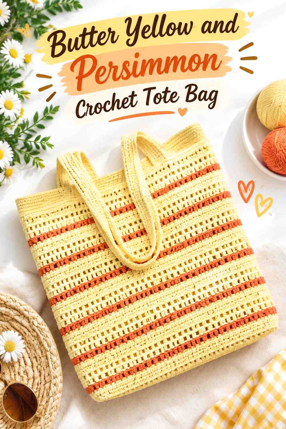 4. Butter Yellow And Persimmon Crochet Tote Bag