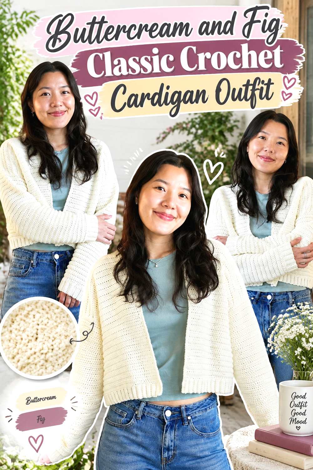 6. Buttercream And Fig Classic Crochet Cardigan Outfit