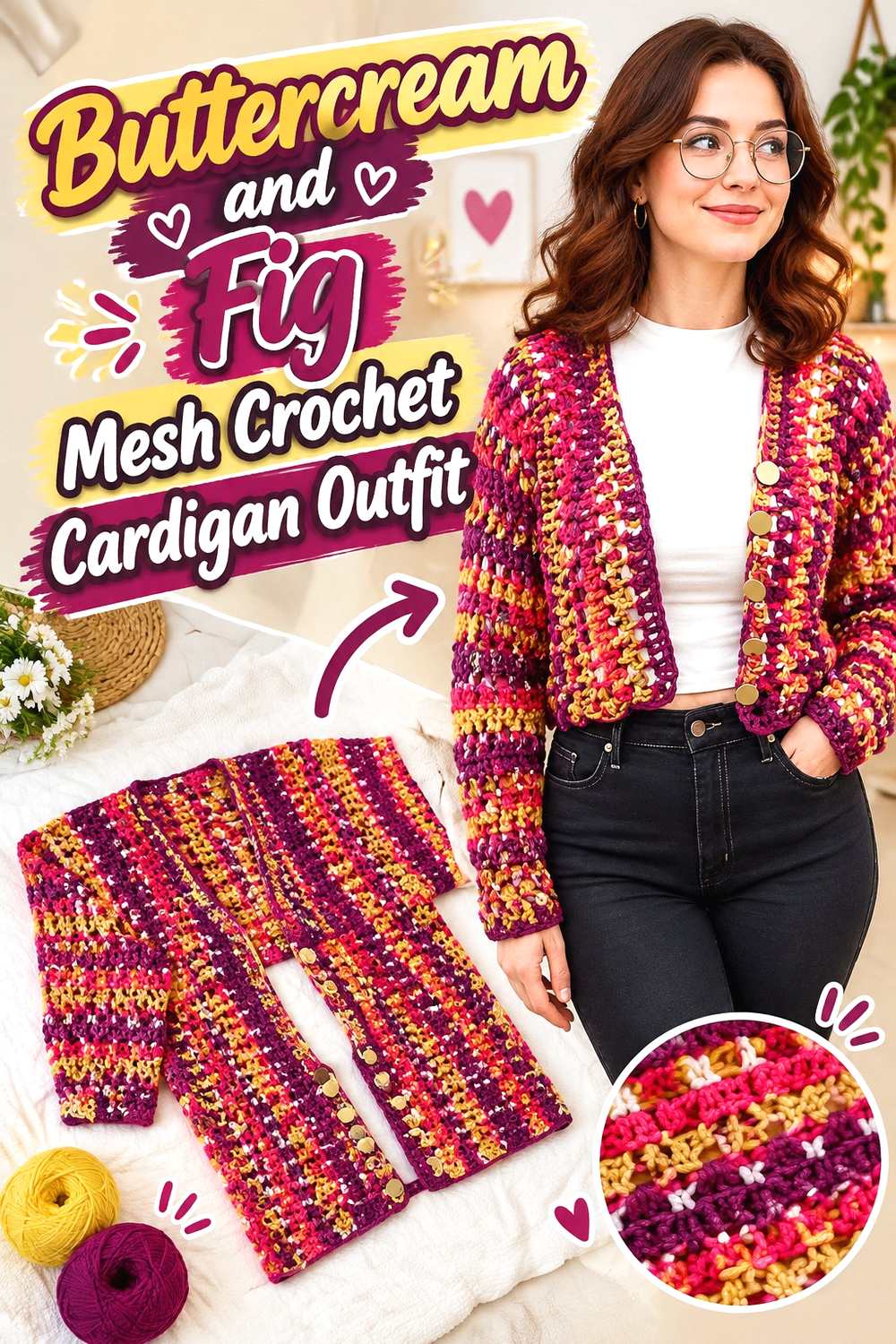 2. Buttercream And Fig Mesh Crochet Cardigan Outfit