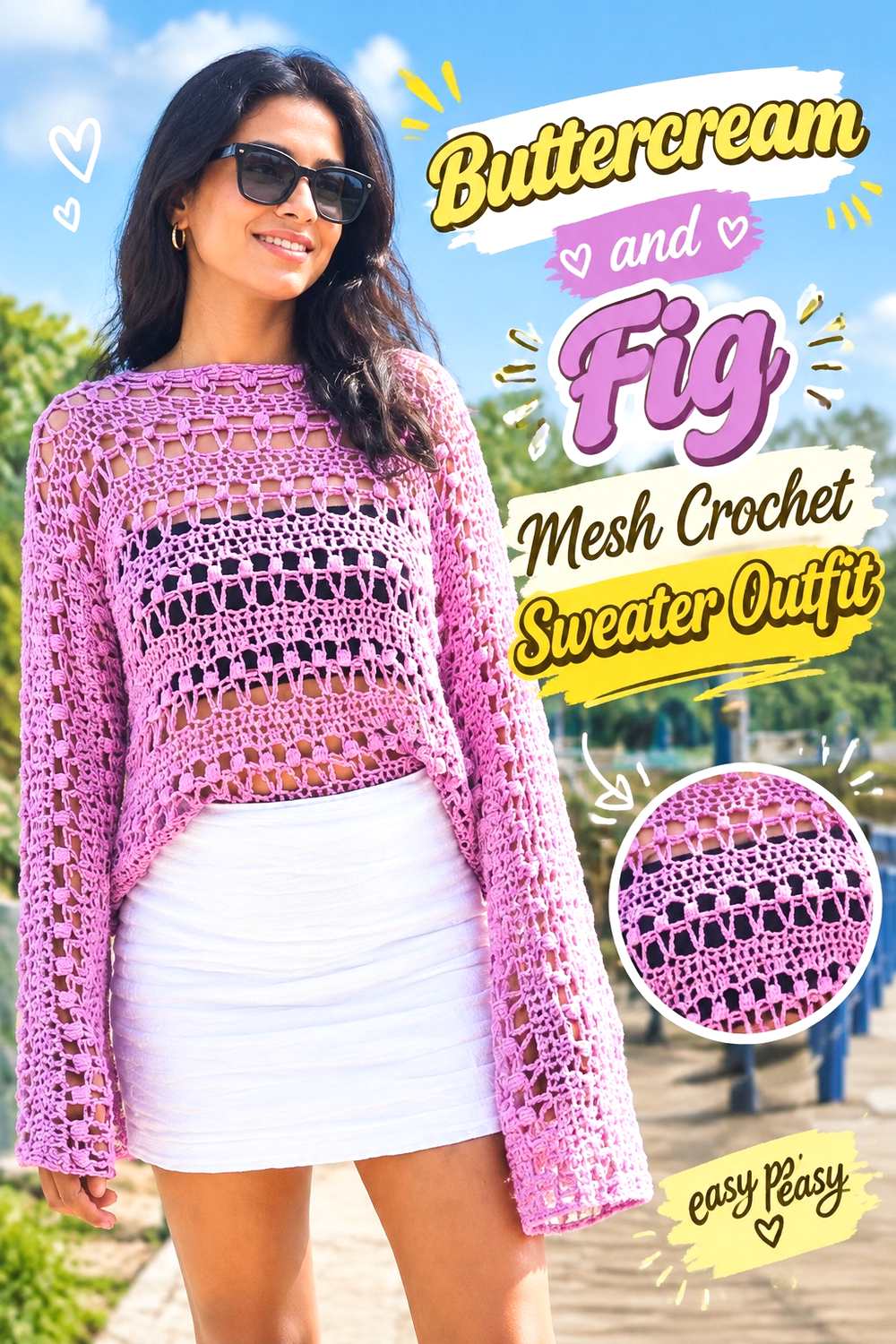 13. Buttercream And Fig Mesh Crochet Sweater Outfit