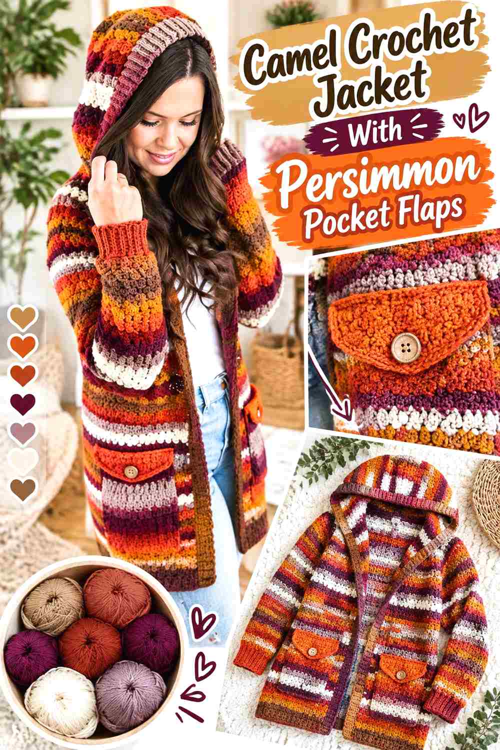 5. Camel Crochet Jacket With Persimmon Pocket Flaps