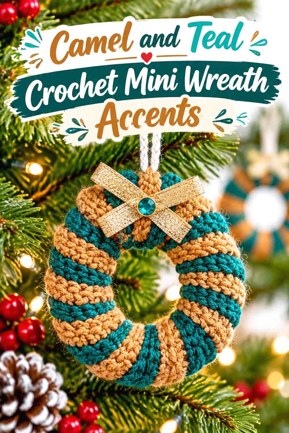 16. Camel And Teal Crochet Mini Wreath Accents