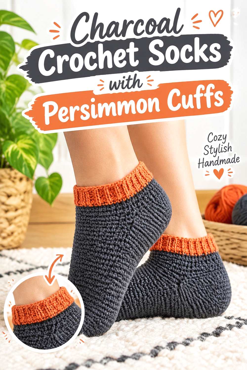 15. Charcoal Crochet Socks With Persimmon Cuffs