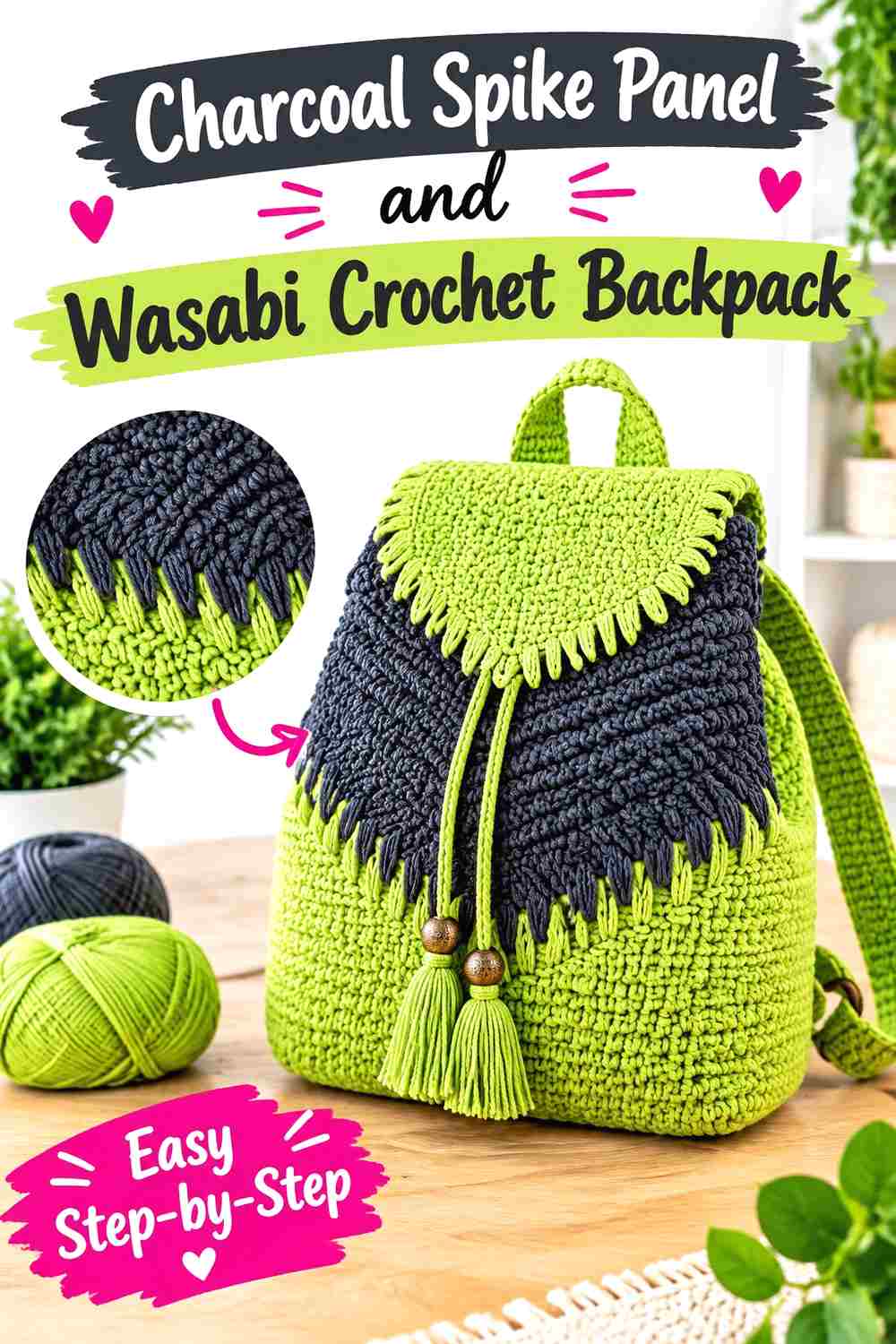 11. Charcoal Spike Panel And Wasabi Crochet Backpack