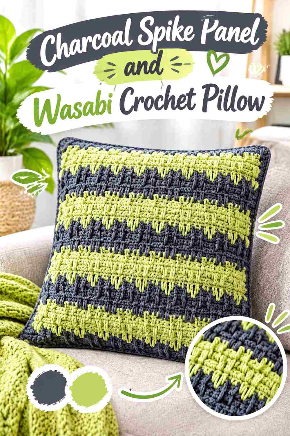 1. Charcoal Spike Panel And Wasabi Crochet Pillow