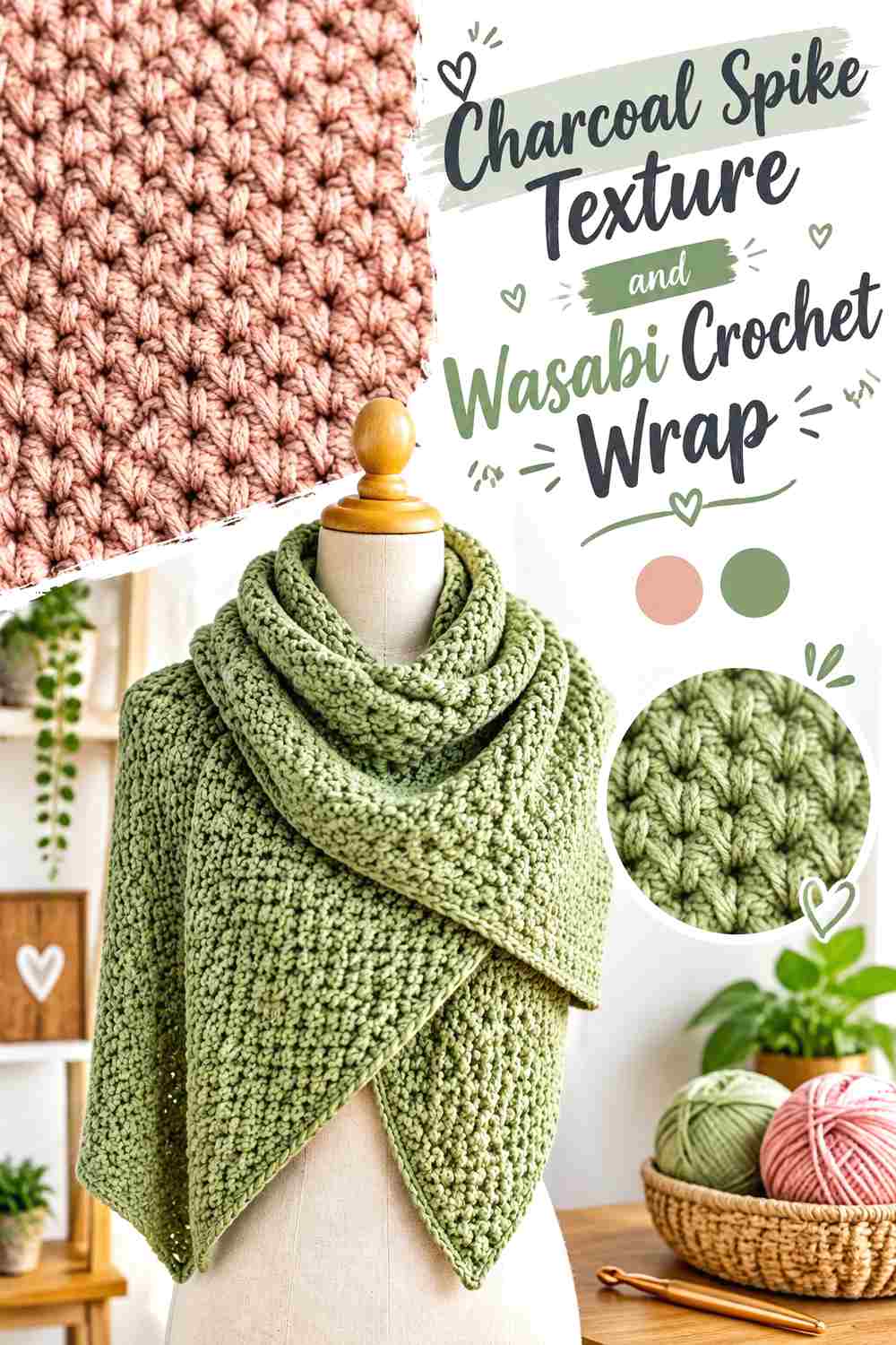 13. Charcoal Spike Texture And Wasabi Crochet Wrap