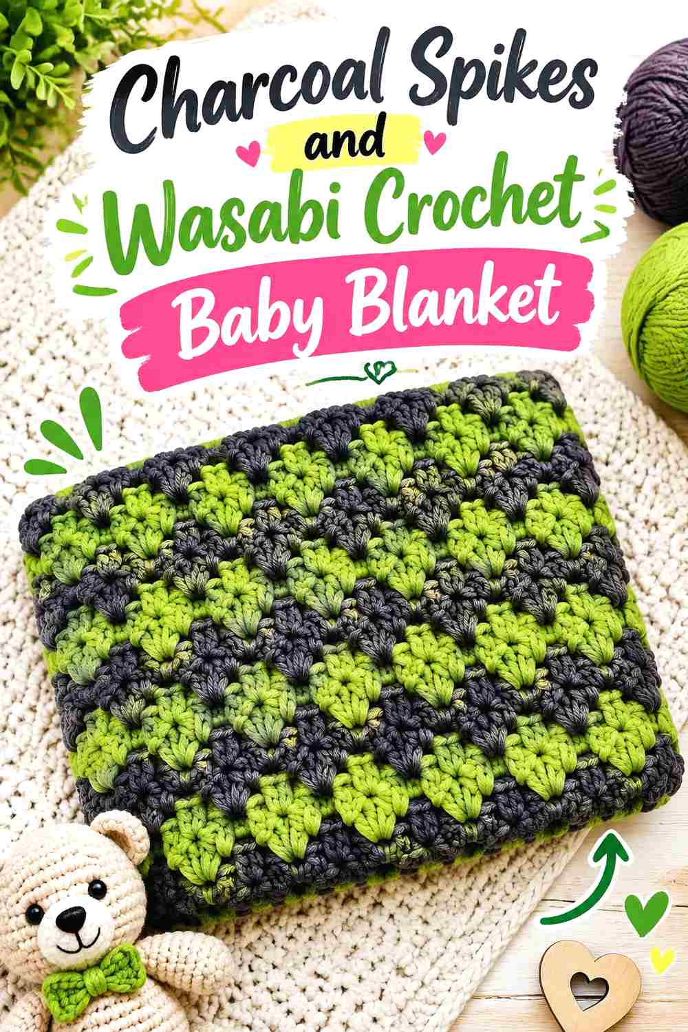 3. Charcoal Spikes And Wasabi Crochet Baby Blanket