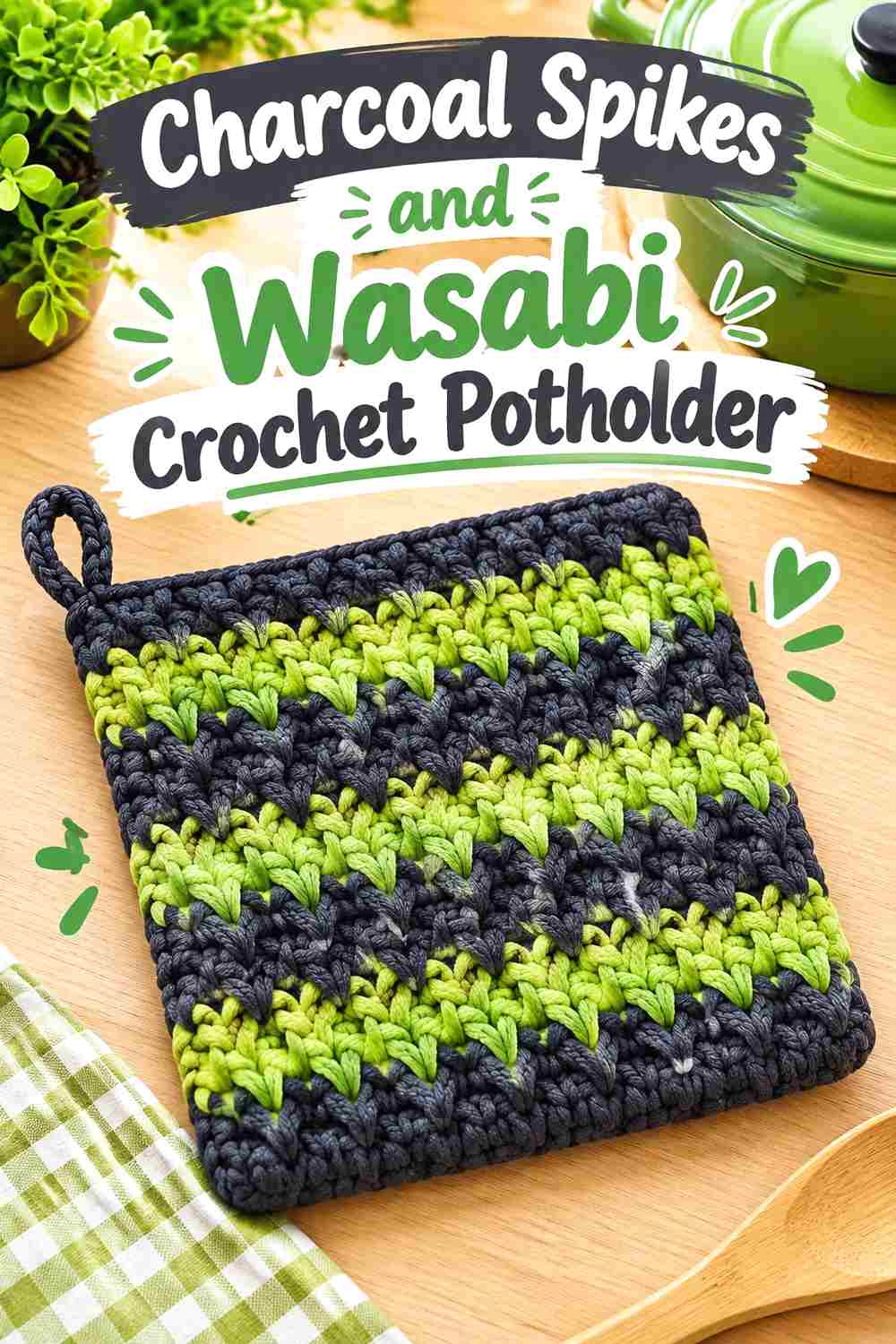 7. Charcoal Spikes And Wasabi Crochet Potholder