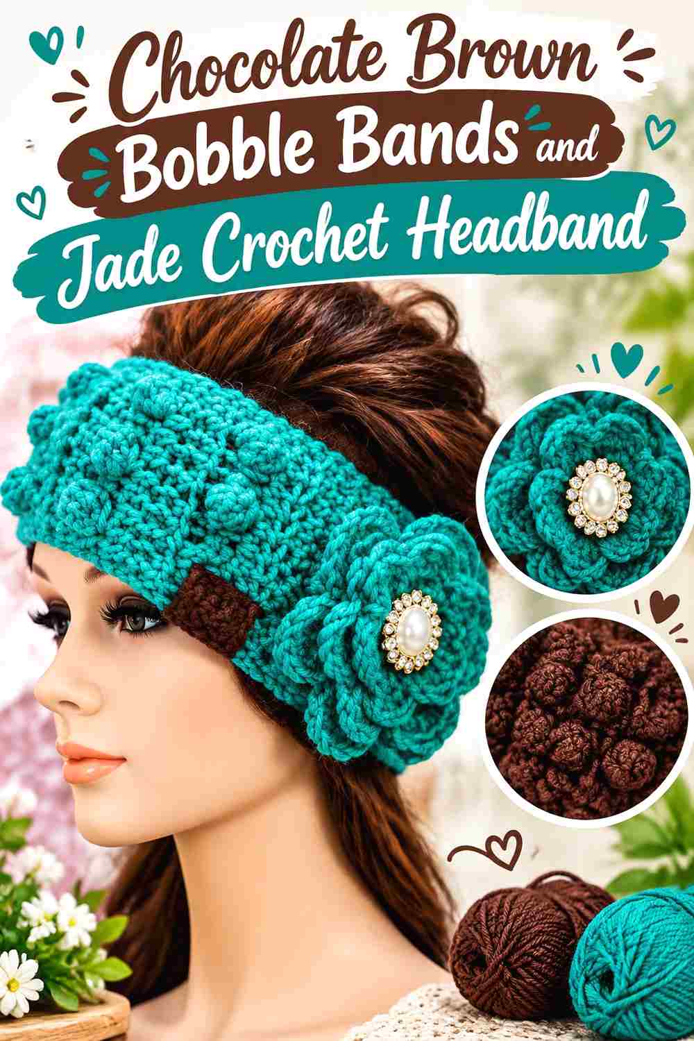 5. Chocolate Brown Bobble Bands And Jade Crochet Headband