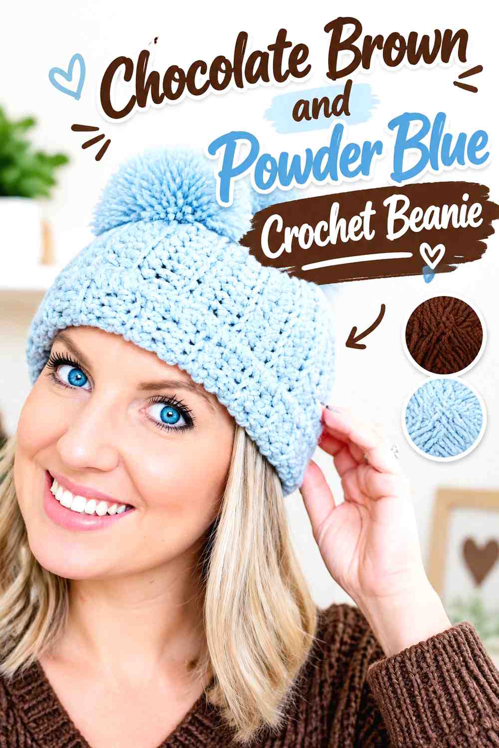 8. Chocolate Brown And Powder Blue Crochet Beanie