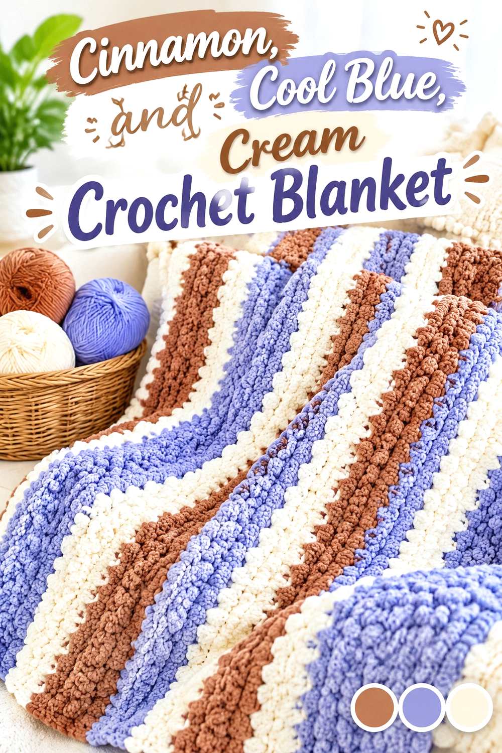 1. Cinnamon Cool Blue And Cream Crochet Blanket