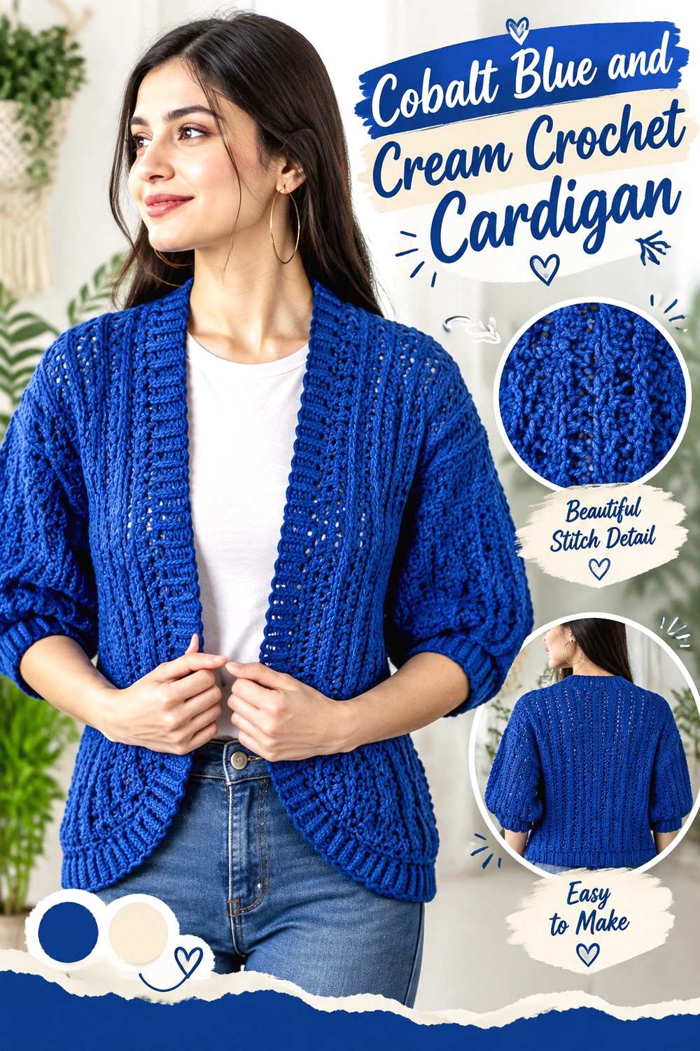 3. Cobalt Blue And Cream Crochet Cardigan