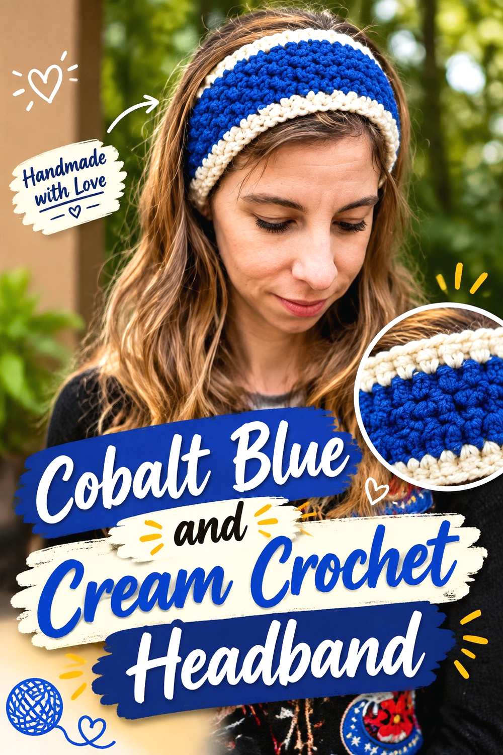 9. Cobalt Blue And Cream Crochet Headband