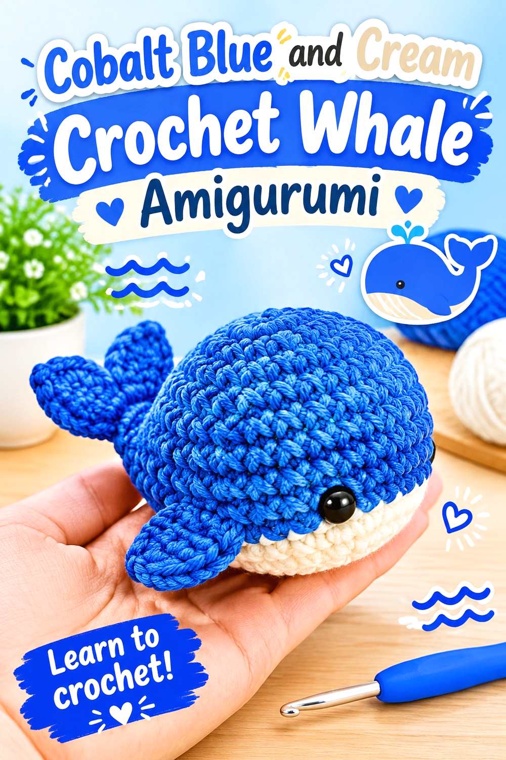 14. Cobalt Blue And Cream Crochet Whale Amigurumi