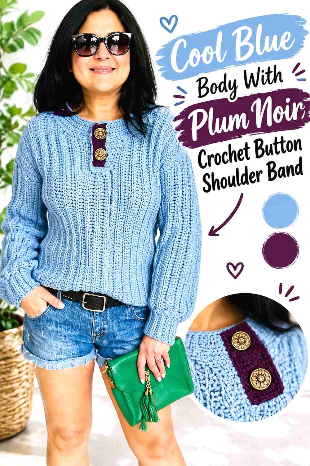 2. Cool Blue Body With Plum Noir Crochet Button Shoulder Band