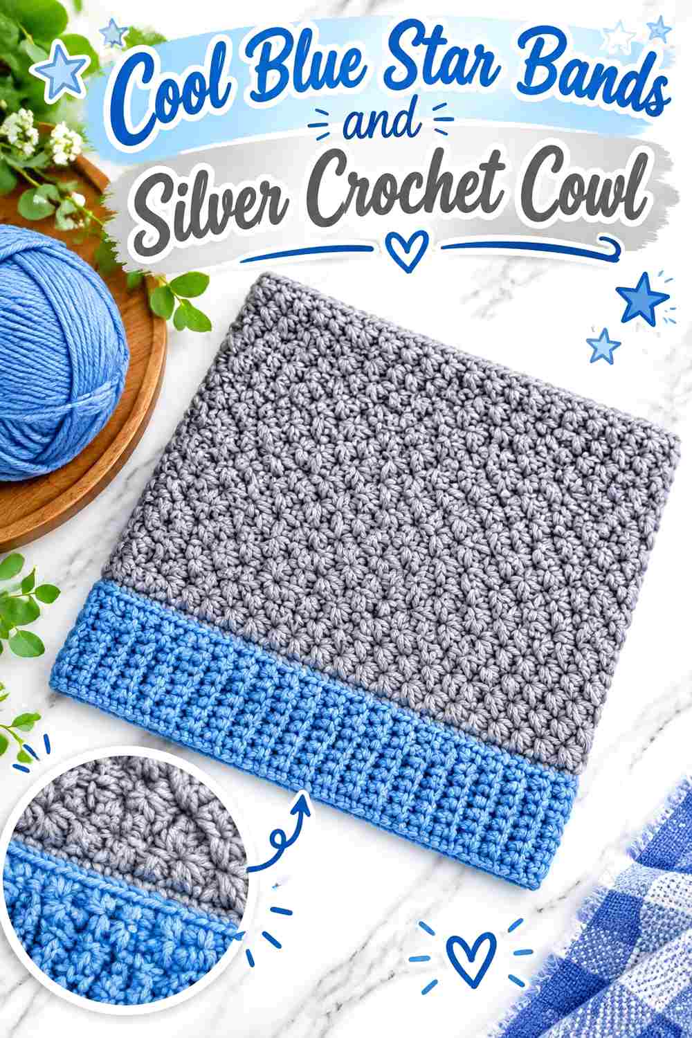 7. Cool Blue Star Bands And Silver Crochet Cowl