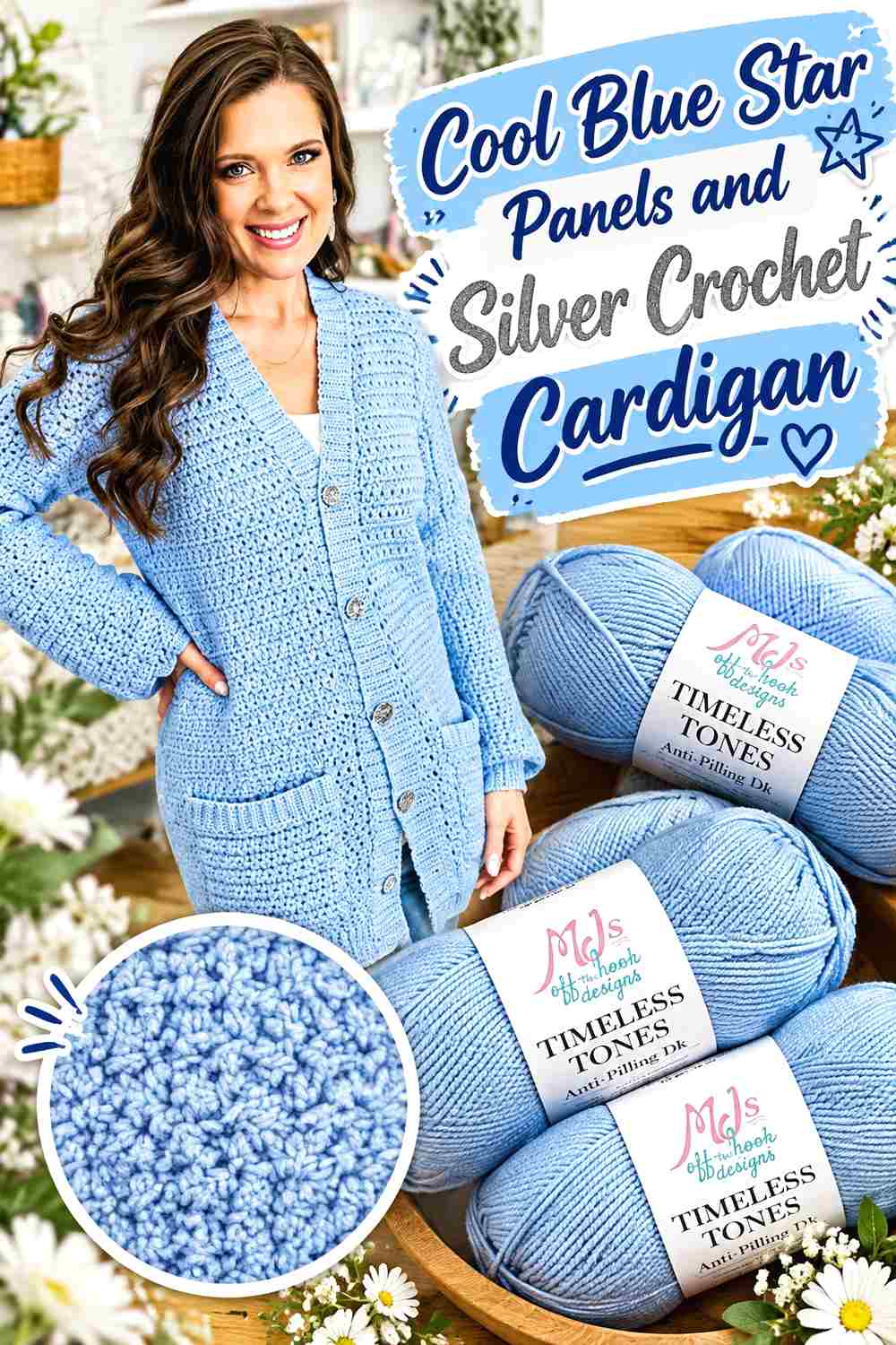 4. Cool Blue Star Panels And Silver Crochet Cardigan