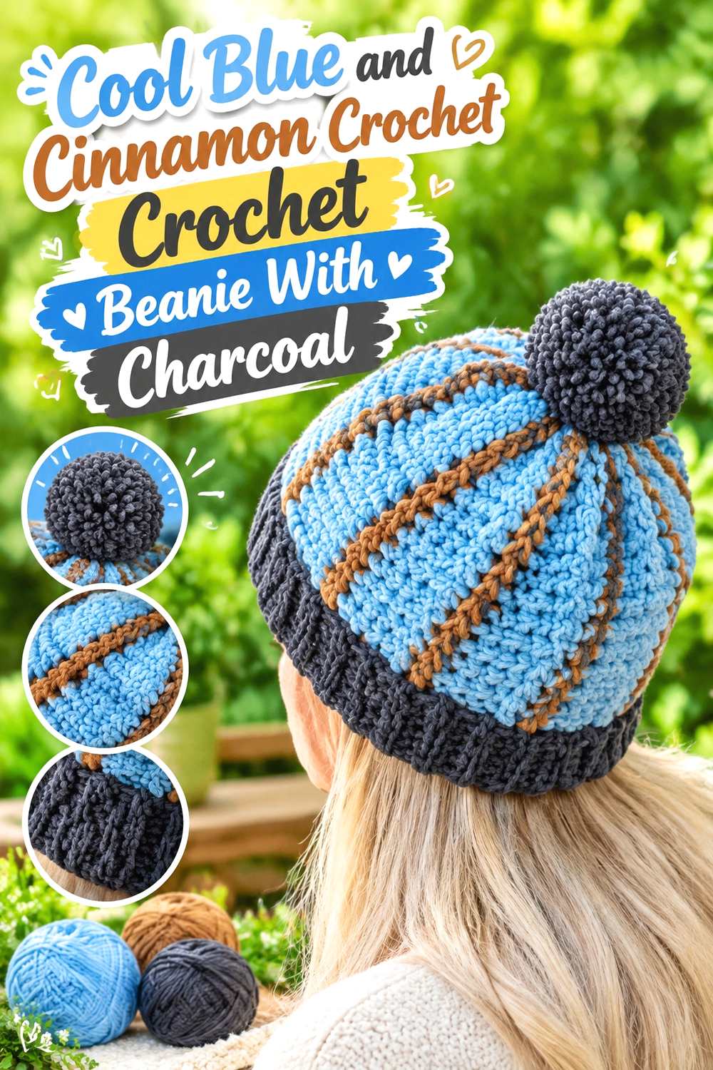 5. Cool Blue And Cinnamon Crochet Beanie With Charcoal