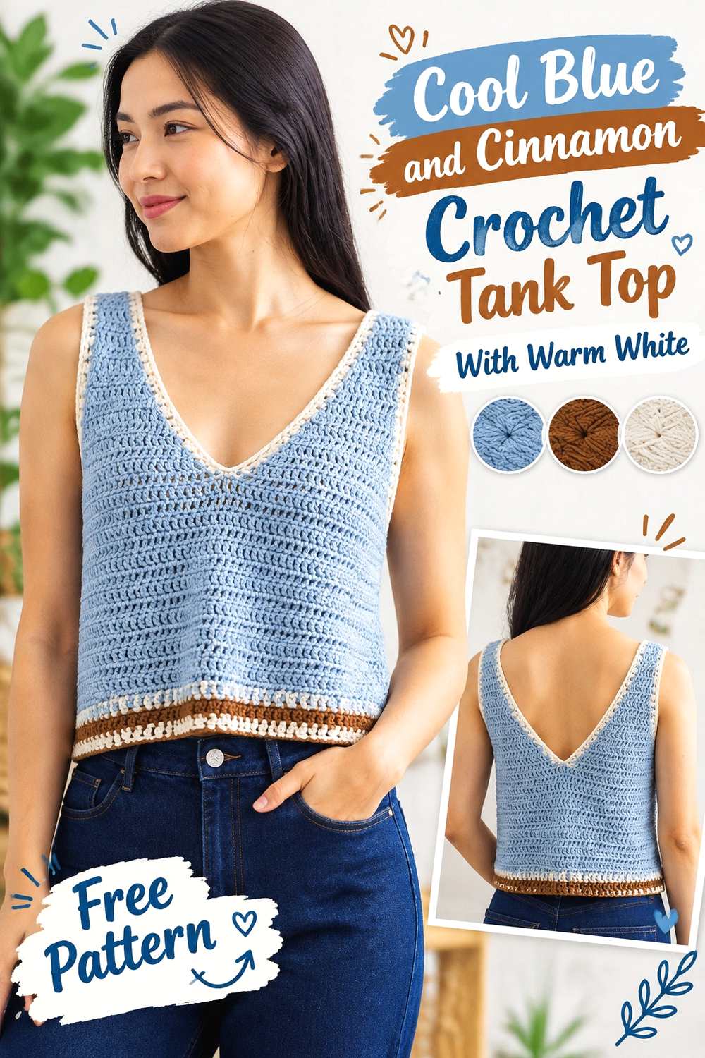 9. Cool Blue And Cinnamon Crochet Tank Top With Warm White