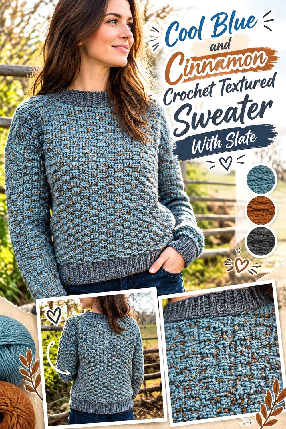 15. Cool Blue And Cinnamon Crochet Textured Sweater With Slate