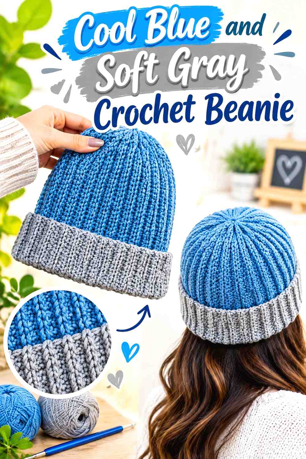 3. Cool Blue And Soft Gray Crochet Beanie