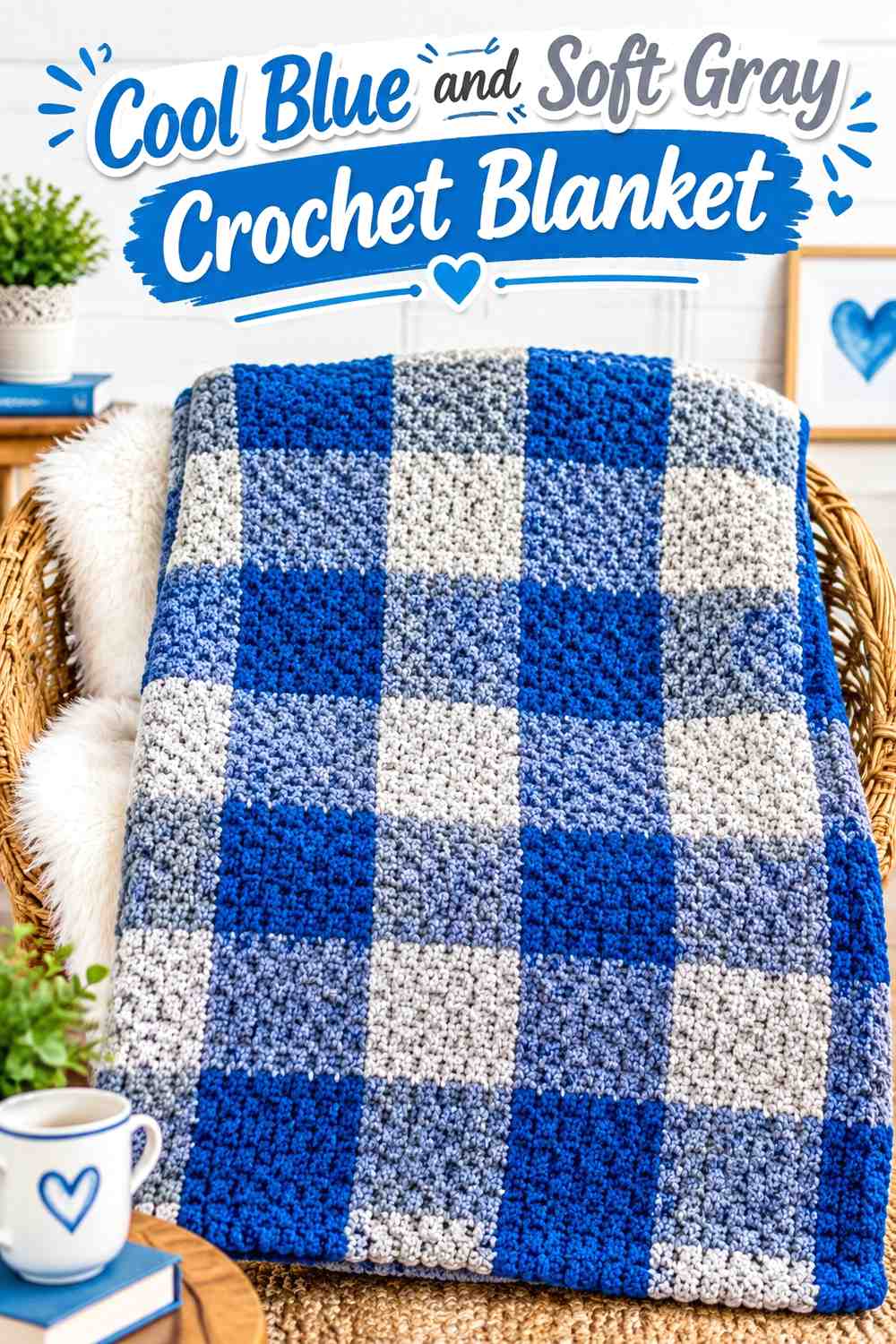 2. Cool Blue And Soft Gray Crochet Blanket