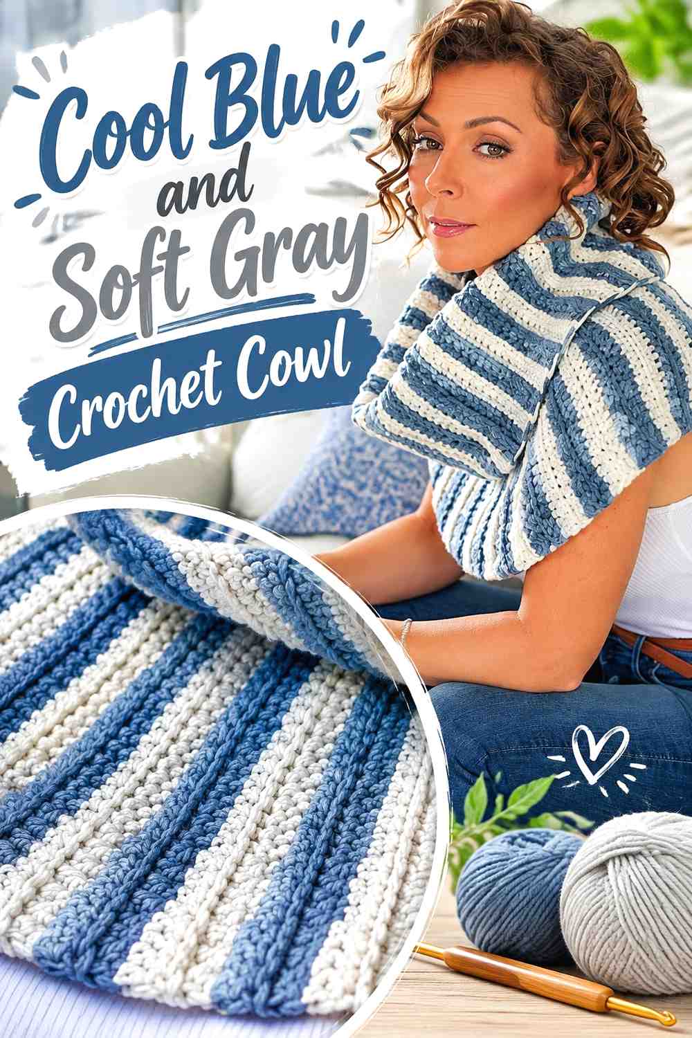 13. Cool Blue And Soft Gray Crochet Cowl