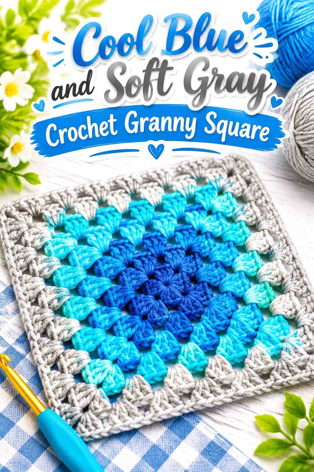 5. Cool Blue And Soft Gray Crochet Granny Square