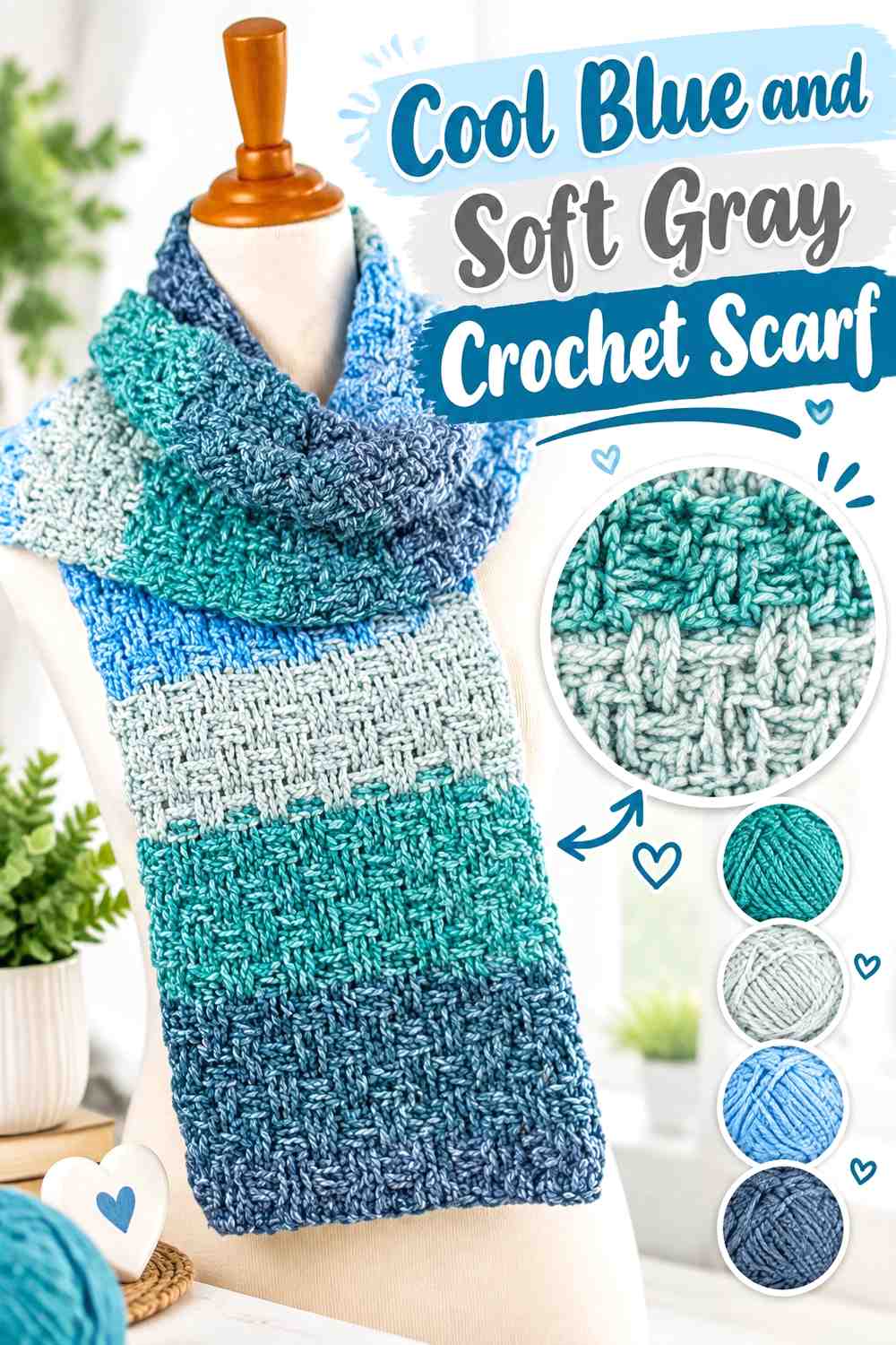 4. Cool Blue And Soft Gray Crochet Scarf